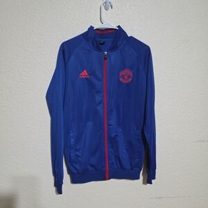 Manchester United FC Track Jacket Men's L 2016 Adidas Blue Zip Up Soccer